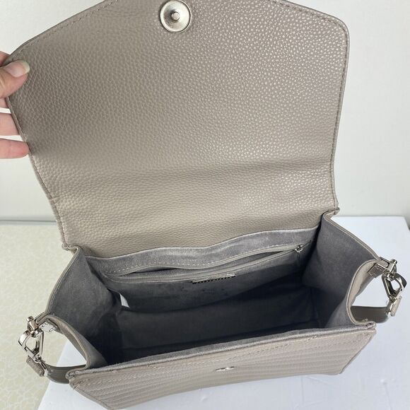 Steve Madden Crossbody Purse Chevron Vegan Leather Light Gray Career Work Bag - Picture 5 of 7